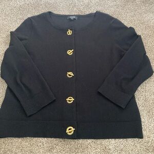Premise Studio L Cardigan Sweater Black Gold Tone Toggle Buttons Long Sleeve